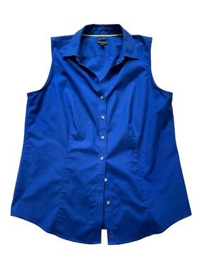 Talbots Sleeveless Button-Down Cobalt Blue Cotton Shirt Size 12